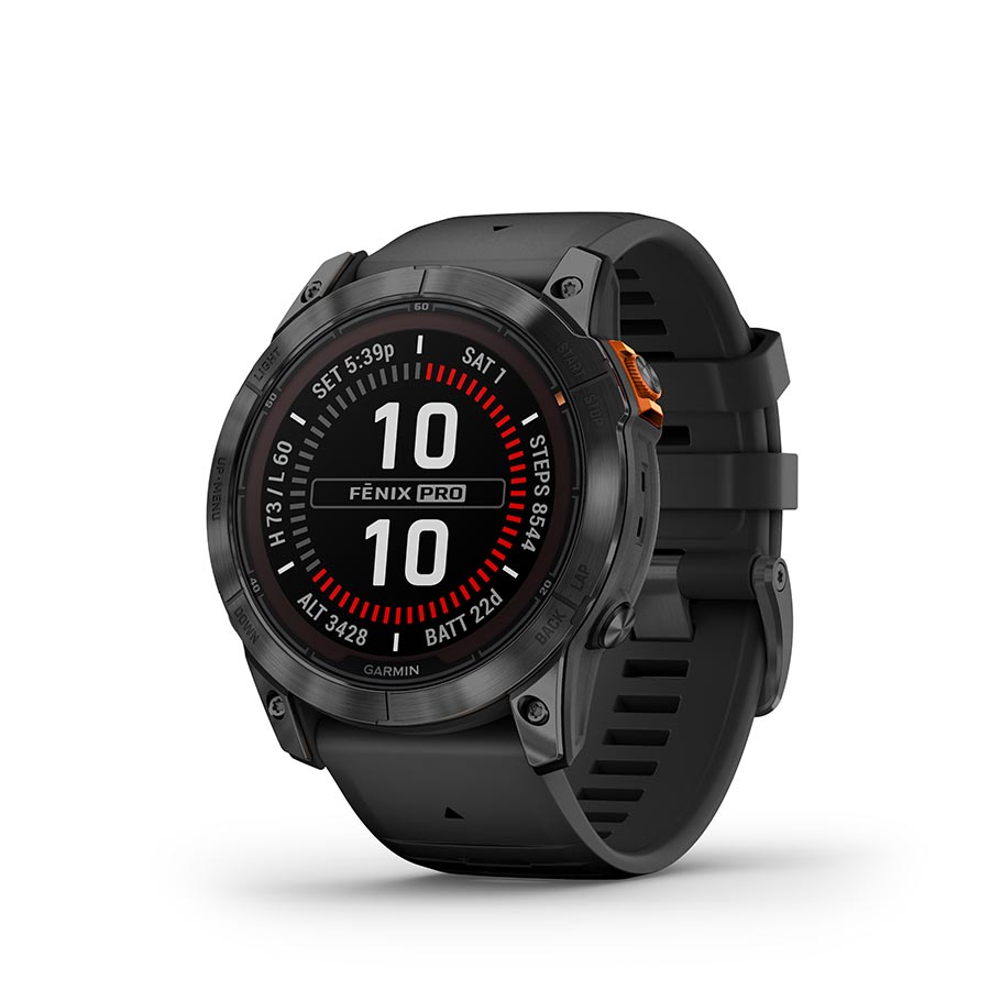 Garmin, fenix 7X Pro Solar, Glass, Watch, Watch Color: Slate Grey, Wristband: Black - Silicone