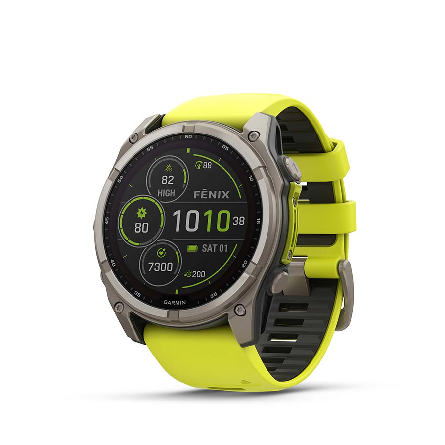 Garmin, fenix 8 Solar Sapphire 51mm, Watch, Watch Color: Titanium, Wristband: Amp Yellow/ Graphite - Silicone