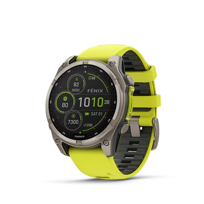 Garmin, fenix 8 Solar Sapphire 47mm, Watch, Watch Color: Titanium, Wristband: Amp Yellow/ Graphite - Silicone