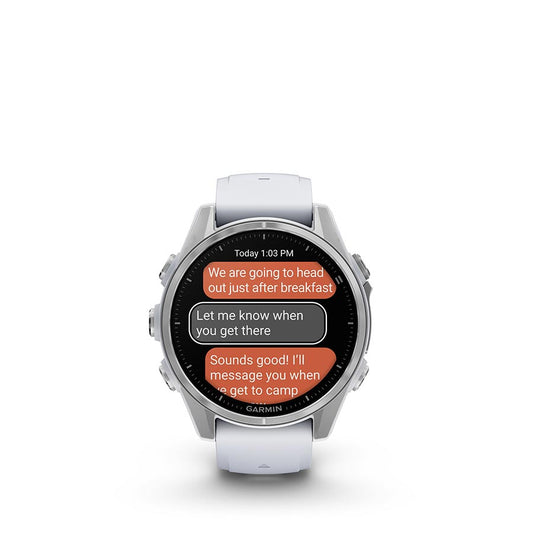 Garmin, fenix 8 AMOLED 43mm, Watch, Watch Color: Silver, Wristband: Whitestone - Silicone